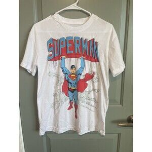 DC Superman T-shirt Graphic Print White Large Mens